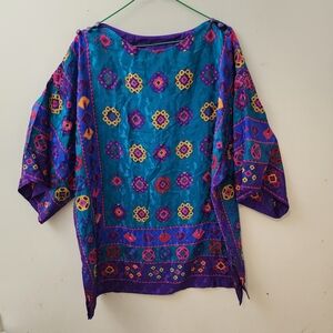 Ruth Norman L Vintage Caftan Tunic Boho Chic Luxury Festive Holiday Vaca Artsy